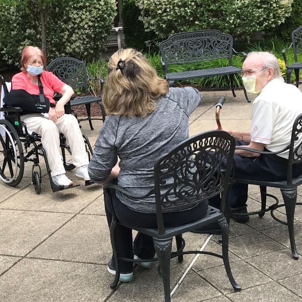 Seniors having an outdoor visit