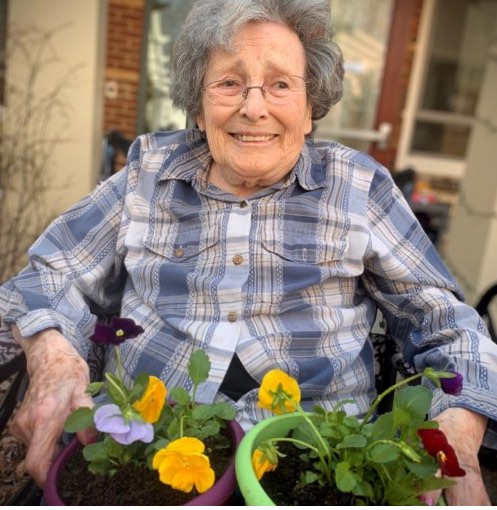 Senior woman in a wheelchair gardening